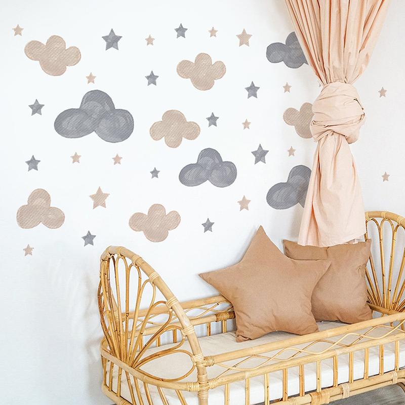 Starry Cloud Warm Wall Stickers Children'S Room Kindergarten Decoration Wallpaper Self-Adhesive Pvc Stickers