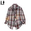 :CHOCOOLATEit Men's American Style Loose Fit Plaid Long Sleeve Shirt