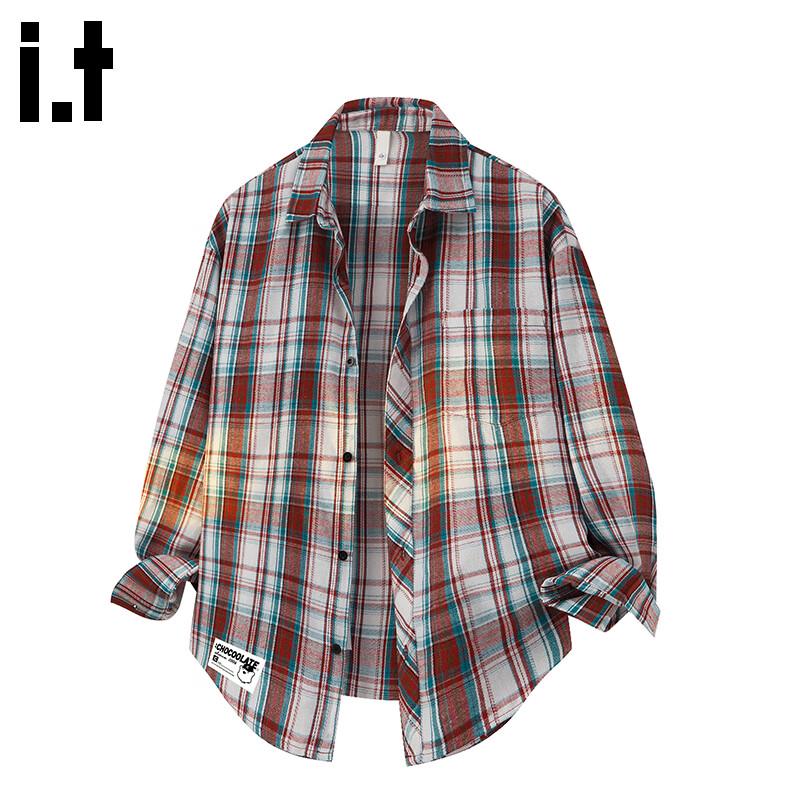 :CHOCOOLATEit Men's American Style Loose Fit Plaid Long Sleeve Shirt