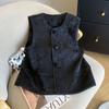 Vintage Chinese Jacquard Vest Jacket Women Spring Summer Rose Button Sleeveless Waistcoat Chic Female Top