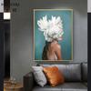 HAOCHU Posters and Prints Flowers Feather Sexy Women Character Canvas Painting  Wall Pictures For Living Room Home Decoration