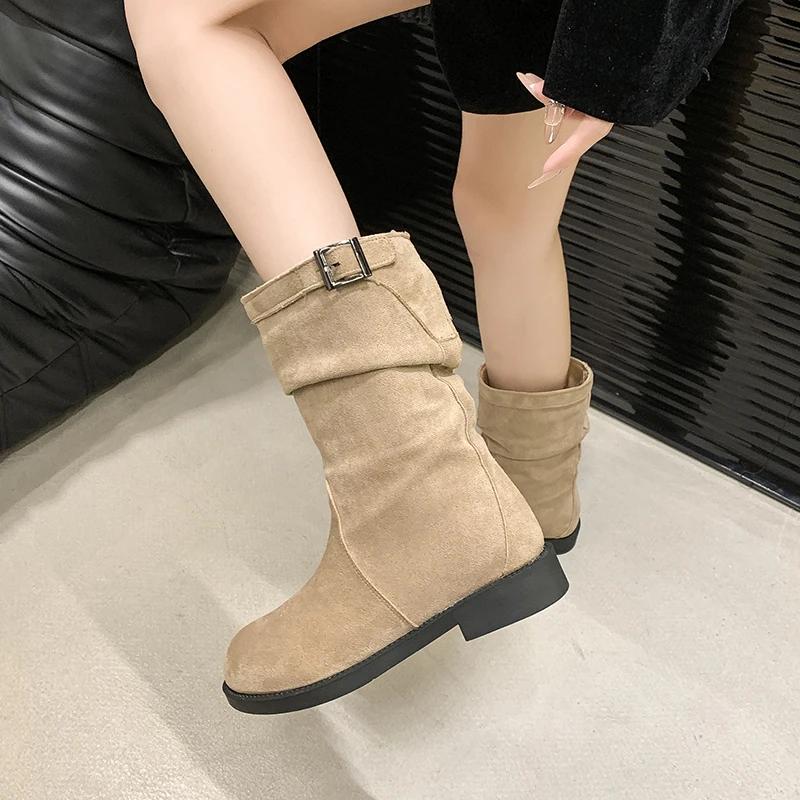 Fashion Spring Autumn Belt Buckle Women Ankle Boots Fashion Square Low Heels Casual Short Bootas Ladies Slip On Shoes