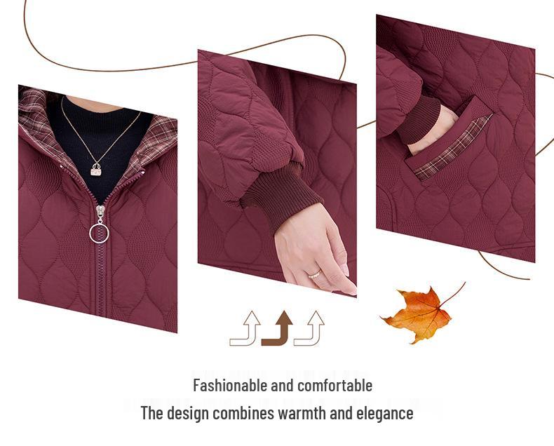 Mom's Stylish Plus Velvet Hooded Cotton Jacket - 2025 Winter Fashion for Middle-Aged and Elderly Women