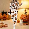 Conjunto de Dos Piezas con Estampado de Halloween para Mujer, Top de Manga Larga con Cuello Redondo y Pantalones Jogger con Cordón, Chándal Casual para Primavera Otoño