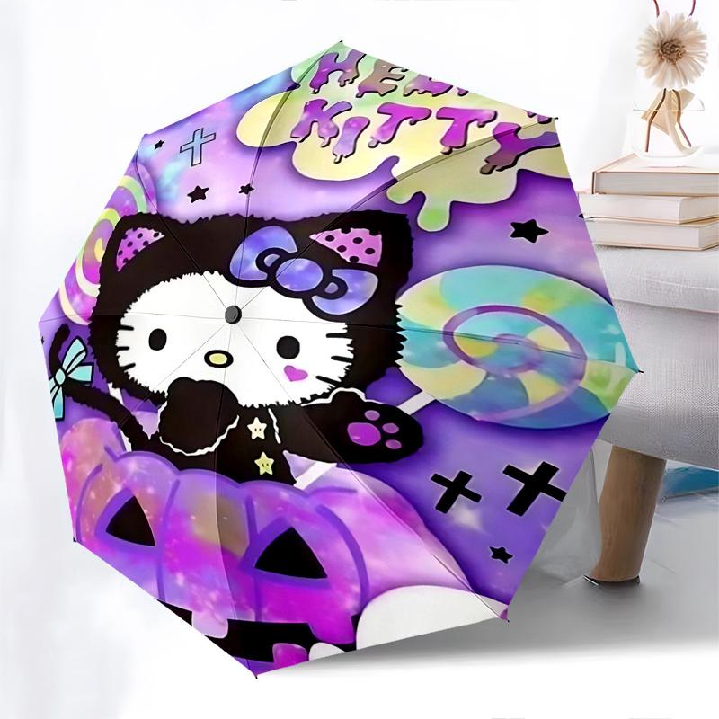 1pc Hello Kitty Halloween Edition Automatic Opening/Closing Umbrella with Portable Tri-Fold Design, 8-Rib Iron Frame Outdoor Umbrella, Perfect Gift Fo