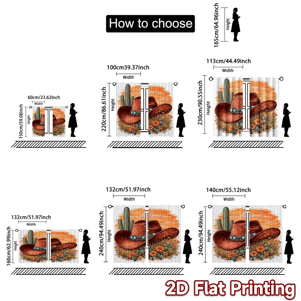 2D FLAT PRINTING 2pcs Curtains (Without Rod) Hat Desert Scene Popular Curtains Machine Washable Fabric Curtains Decorations