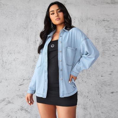 Frühling und Herbst Temperament Damen Langarm Revers Casual Shirt Jeansjacke