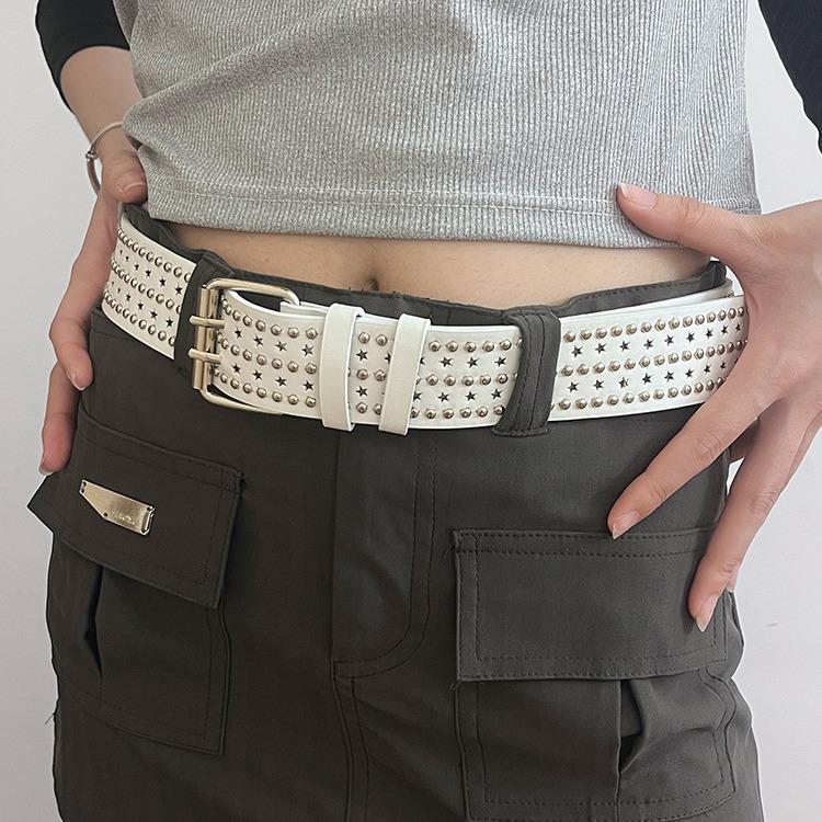 Personalized Belt Female Punk Girl Star Rivet Wide Belt Double Breasted Waist Seal Spice Girl Belt N