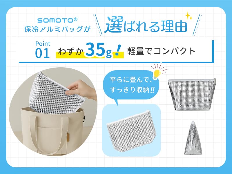 SOMOTO Mini Insulated Small Cooler Pouch Aluminum High Cooling Lunch Cold and Heat Large with Ice Pack Cooler Rice Ball Bento Bag Bag, [Extra Thick,