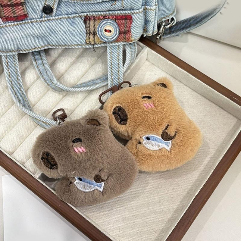 Lovely Capybaras Sturdy Plush Key Holder Accessory with Elegant Color Detachable Costume Pieces for Personalization
