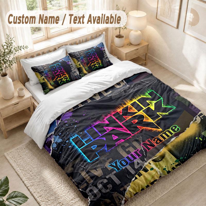 Custom Name Bedding Set 3 PiecesLinkin Park Print Duvet Cover + 2 Pillowcases Soft Bed Decor