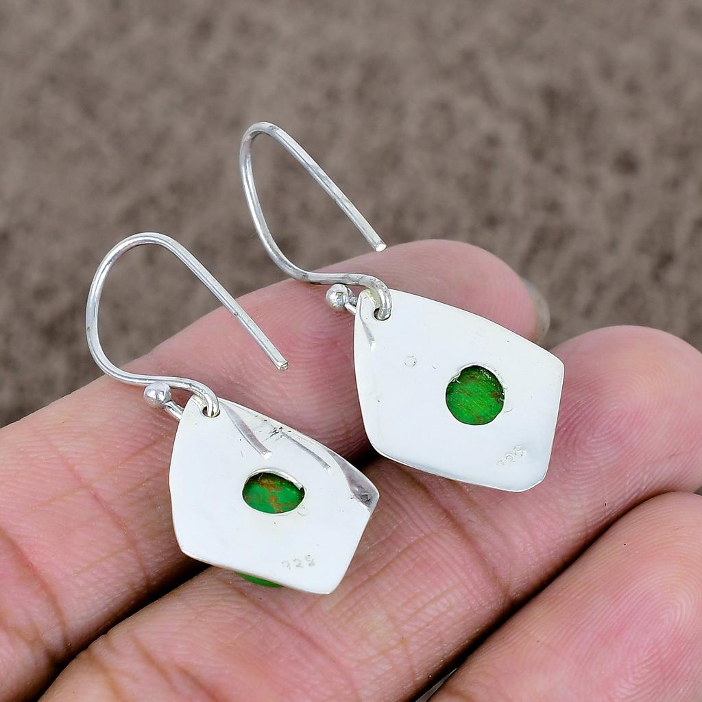 Copper Green Turquoise Gemstone 925 Sterling Silver Jewelry Earring 1.50" KKG-660