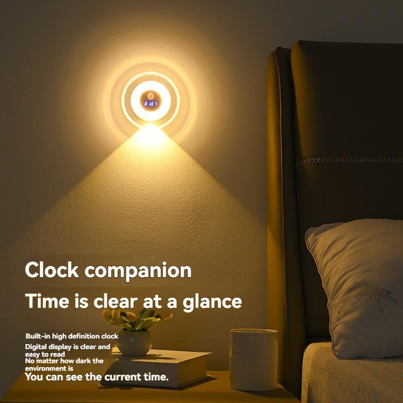 LED Intelligent Remote Control Clock Body Sensor Wall Lamp Bedroom Bedside Atmosphere Night Light