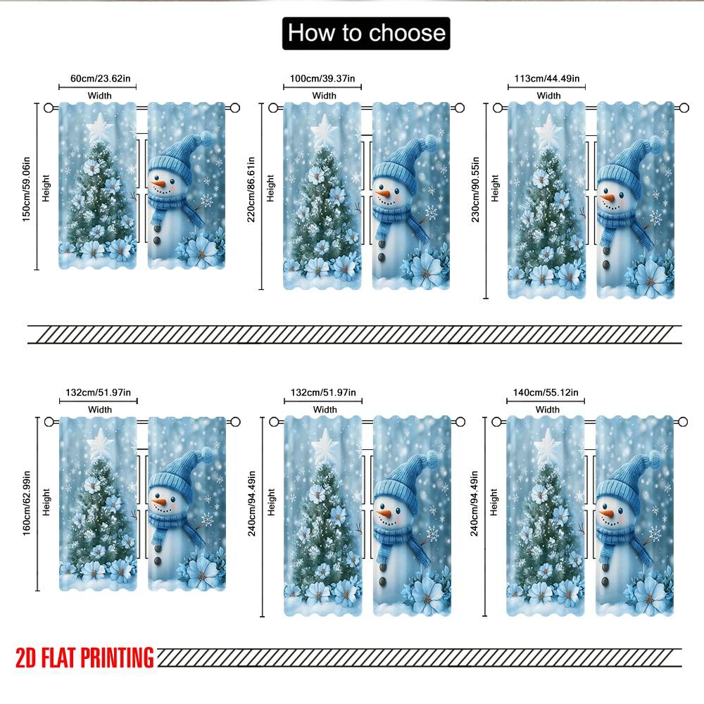 2pcs 2D flat printing Merry Christmas Curtain Cute Snowman Christmas Tree_f (2) Polyester Without Electricity Festive Holiday