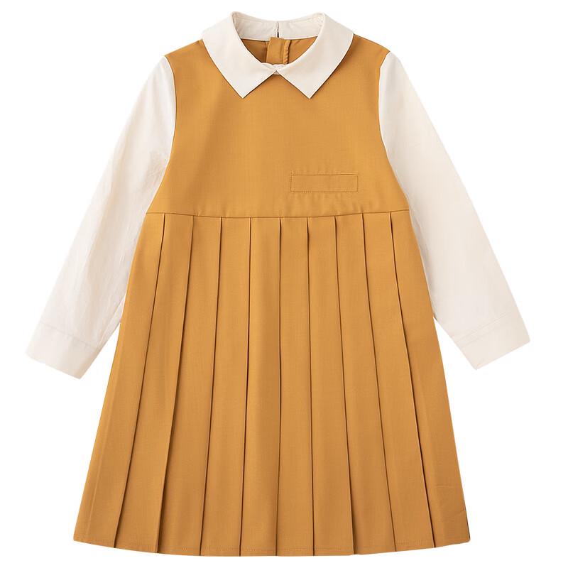 Hacikis Kids' Autumn Elegant Pleated Long-Sleeve Shirt Dress