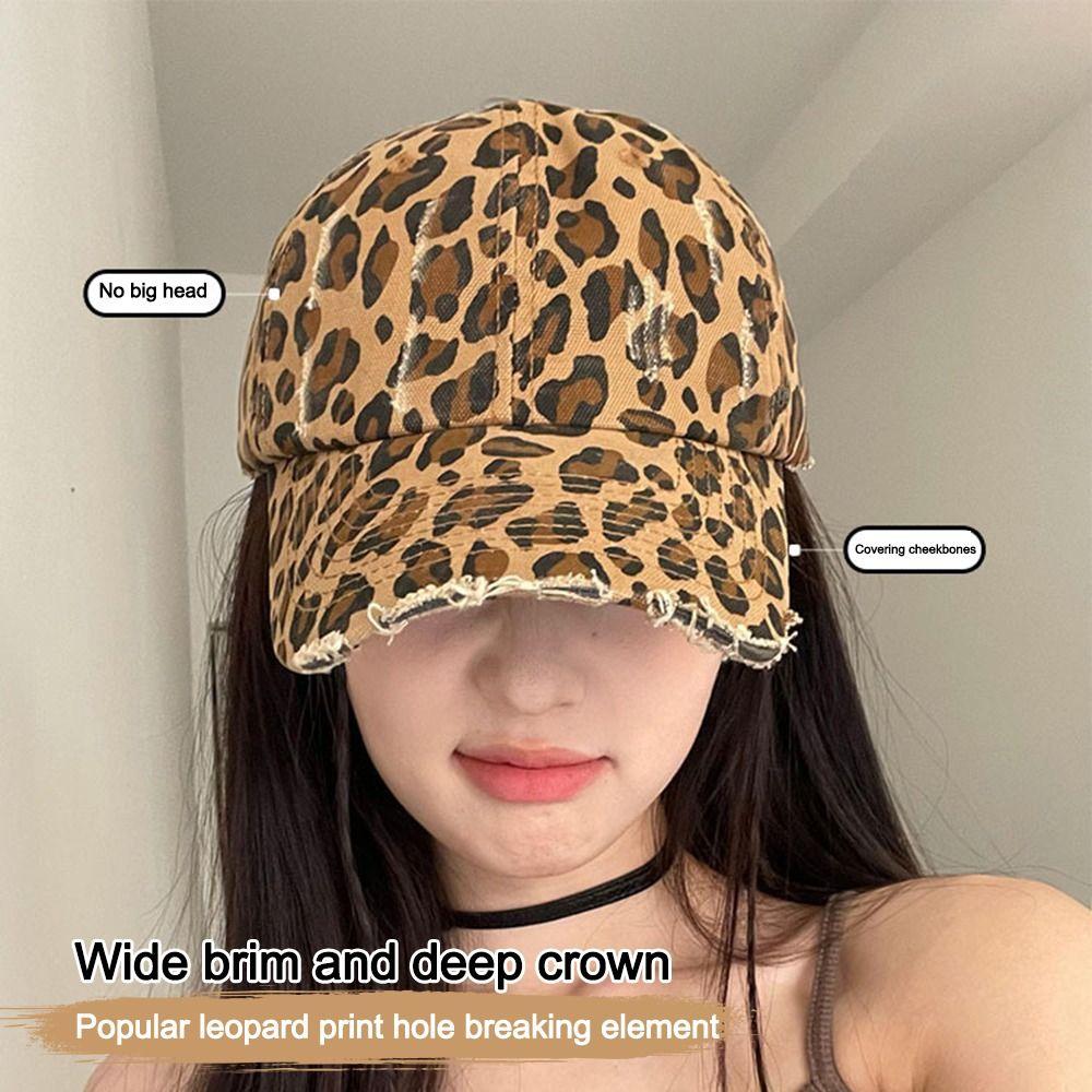 Retro Distressed Leopard Print Baseball Hat Adjustable Sun Hat Trendy Cool Baseball Caps  Women