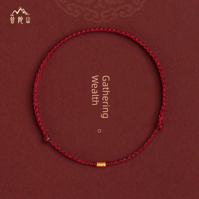 Five Gods of Wealth Little Red Rope Bad Luck Gold-Plated Bracelet Recurrent Fate Year Good Luck Rope Red Rope Fortune Anklet for Women Gift