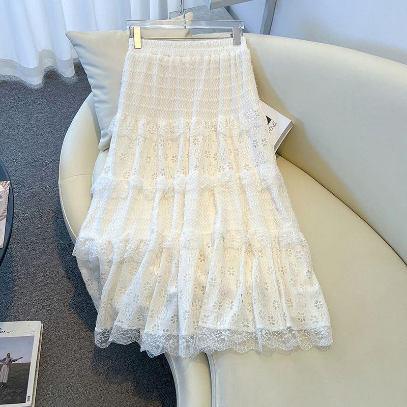

Women s French Retro Lace Crochet A-line Midi Skirt - Autumn/Winter Trend S [Recommended 40-47.5 kg] грязно-белый
