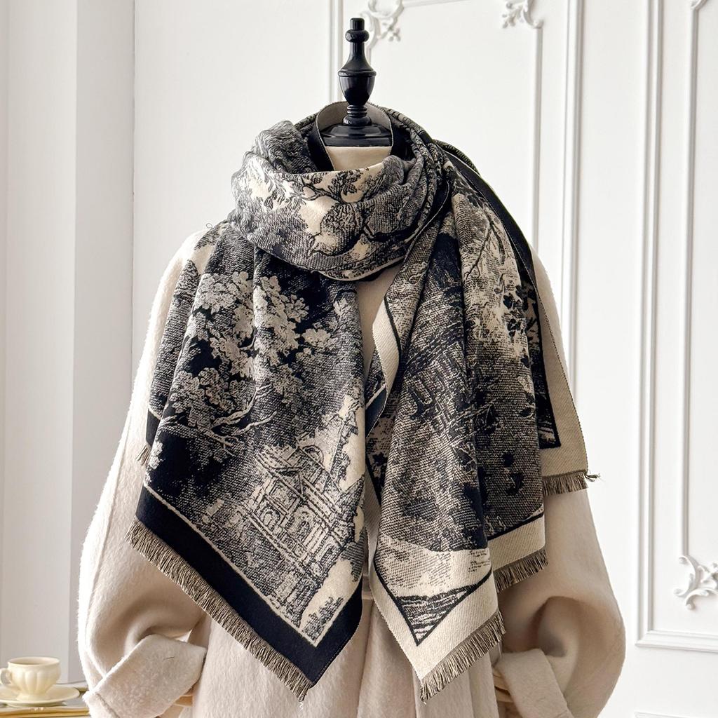 Elegance Retro style Cashmere Women Print Double-sided Scarf Winter Warm Shawl Pashmina Female Foulard Blanket Poncho Scarves
