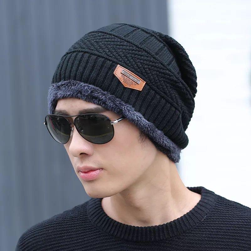 Scaldaorecchie Invernali da Uomo e Cappello in Maglia di Velluto con Protezione per il Collo Ispessita - Set da Due Pezzi