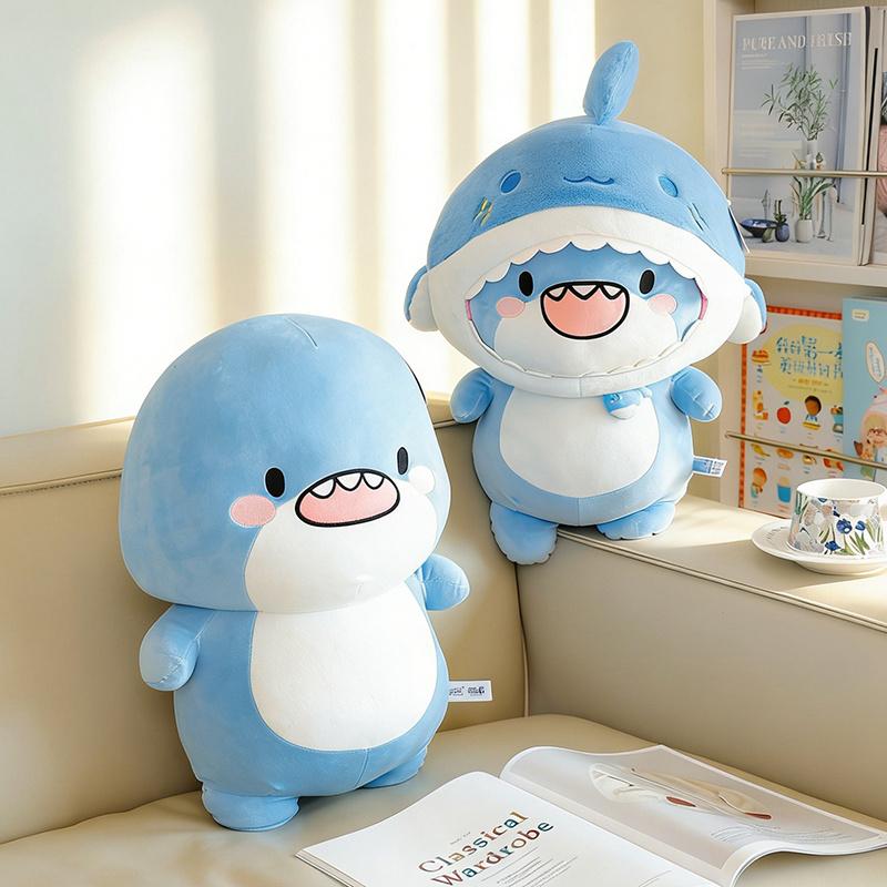 3045Cm Soft Blue Shark Fatty Plush Toy Stuffed Cartoon Ocean Animal Sitting Lying Doll Appeasing Birthday Gift