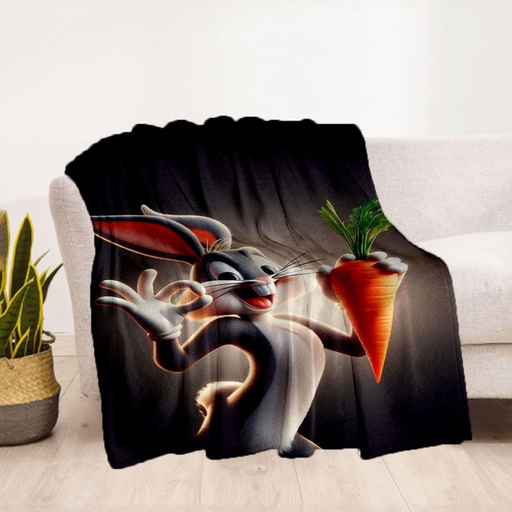 "Bugs Bunny with Carrot - Classic Cartoon Character Art Print"Blanket Flannel Throw Blanket for Sofa, Bed, Travel, Camping, Office