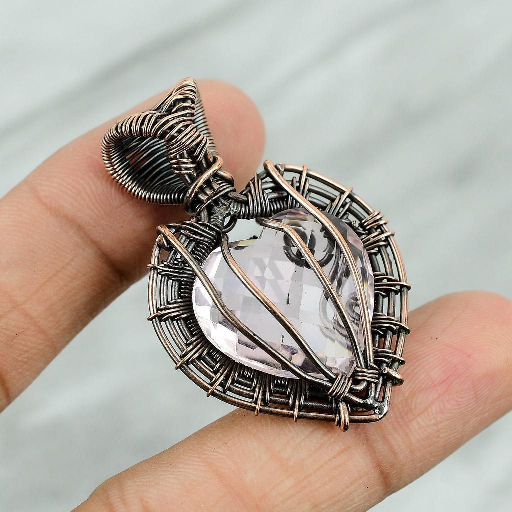 Pink Kunzite Copper Pendant Copper Wire Wrapped Jewelry Kunzite Gemstone Handmade Pendant Heart Stone Pendant Copper Jewelry Gift For Mother
