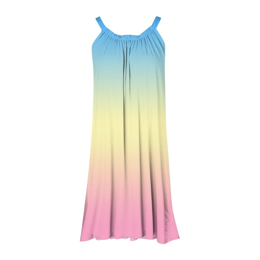 Women's Fashion Summer Beach Casual Print Sleeveless Cute Sling Dress