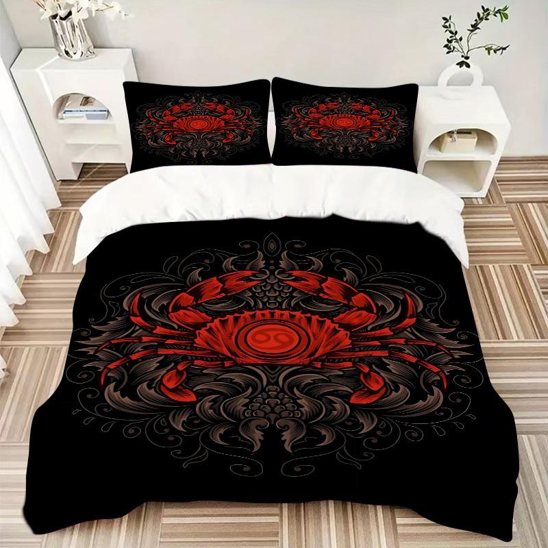 3pcs Crab Emblem Duvet Cover Set, Soft Comfortable Duvet Cover,Guest Room (1*Duvet Cover + 2*Pillowcase, Without Core) Yy251104129