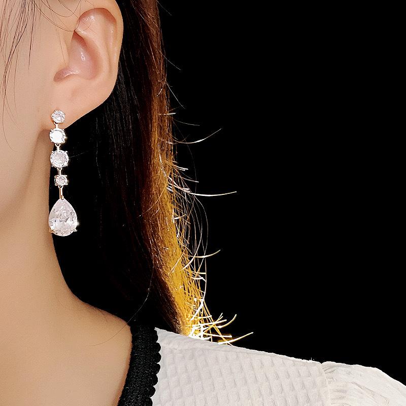 French Luxury Zircon Dangle Earrings - High-End, Sparkly, Geometric Tassel Design