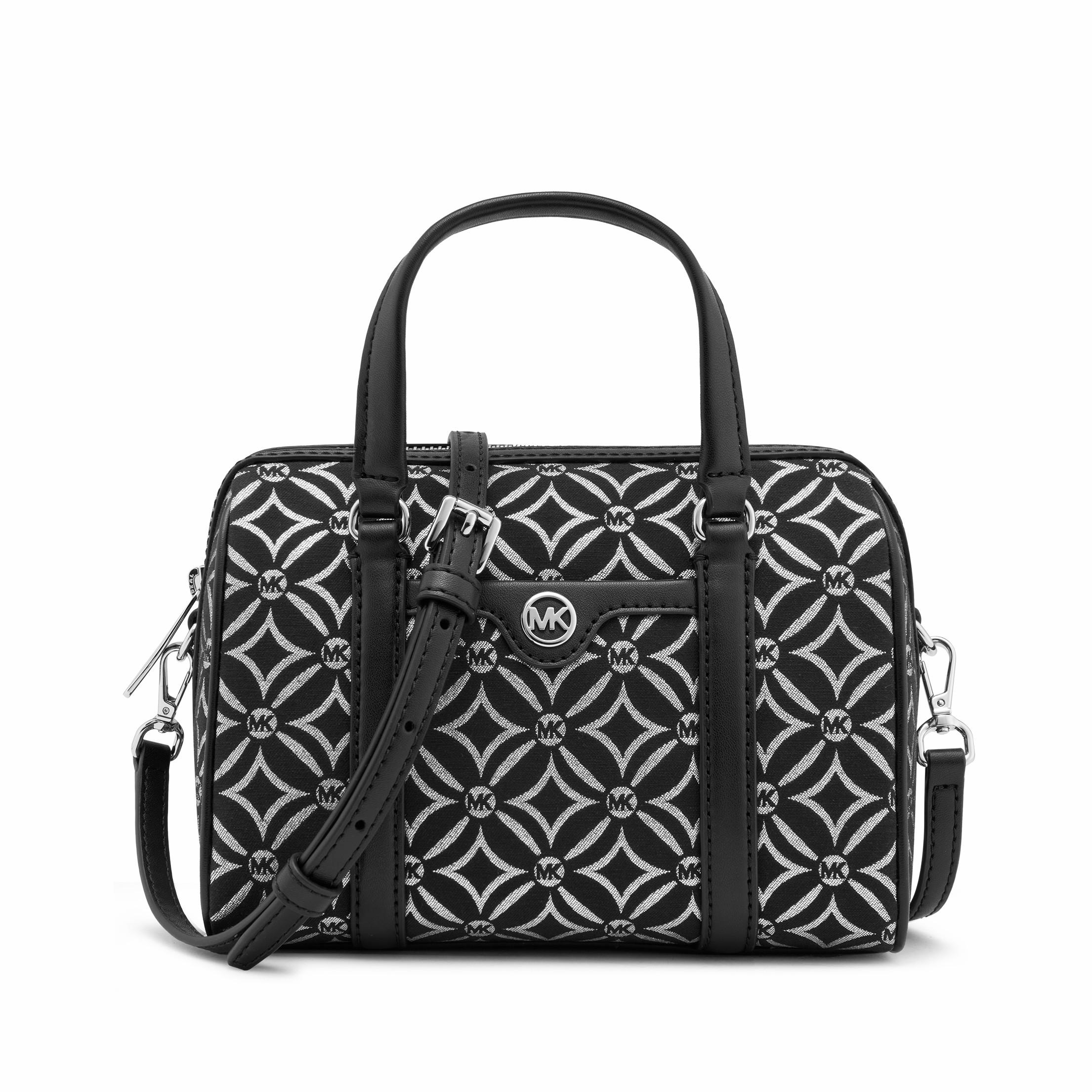 

Michael Kors Diamond Pattern Fabric And Faux Leather Boston Bag Women handbags Black Silver-Gray 35F4STFC1J-023 Basic Set (Bag+Dust Bag)