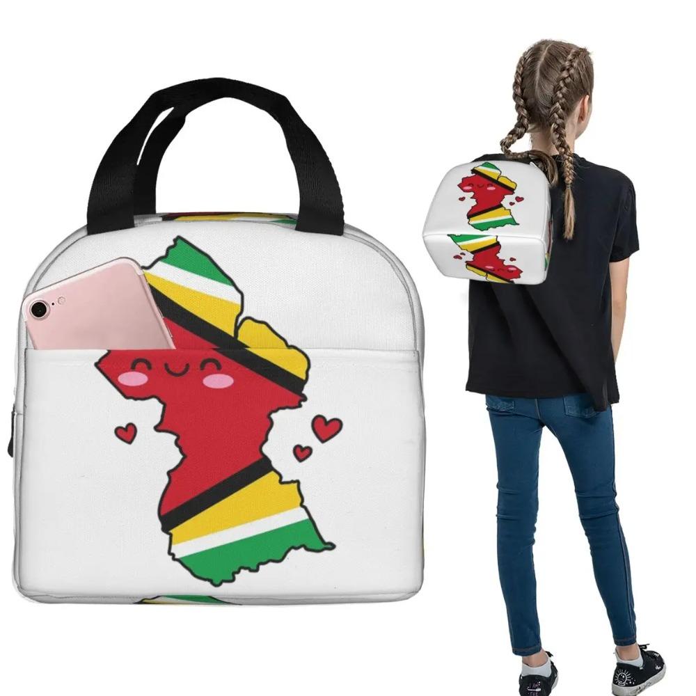 Guyana Flag Map Smile With Love Insulated Lunch Bag for Women Children Leakproof Food Boxes Thermal Lunch Box Tote