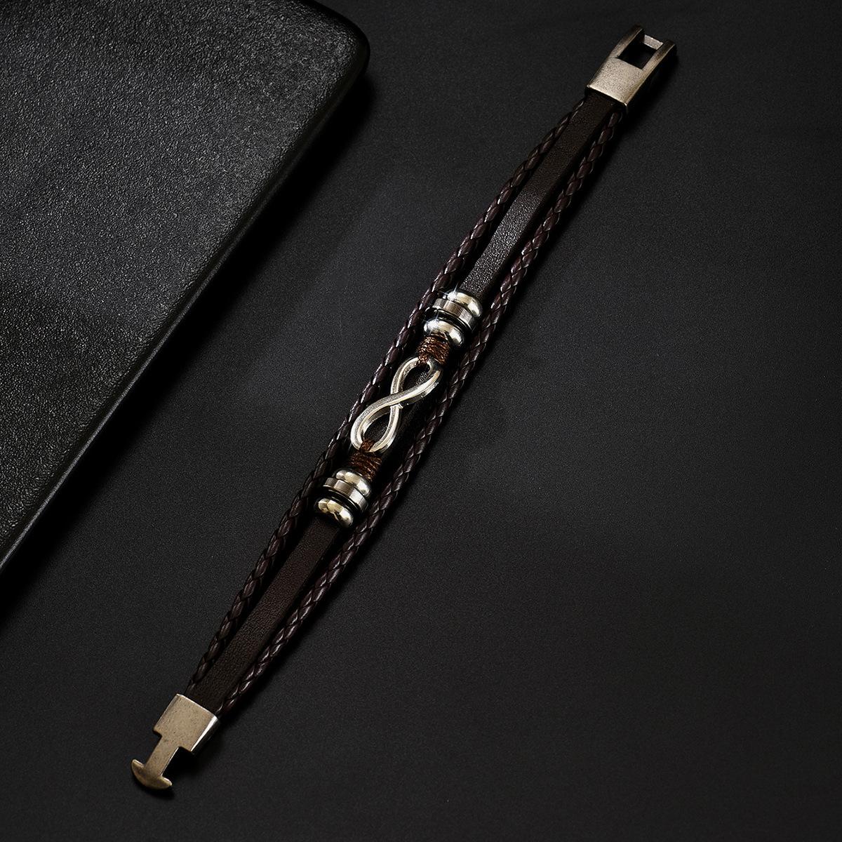 

Handmade Alloy Eight Character Decorative Leather Woven Men s Bracelet