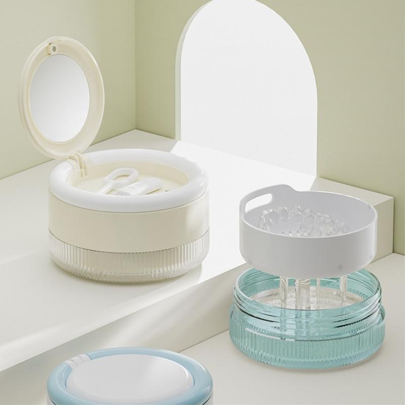 Invisible Braces Storage Box with Mirror Portable Small Portable Cleaning Box Orthodontic Appliances Storage Box