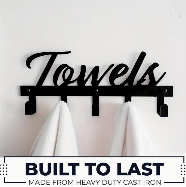 No-Drill Wrought Iron Towel & Hat Hook for Door Storage