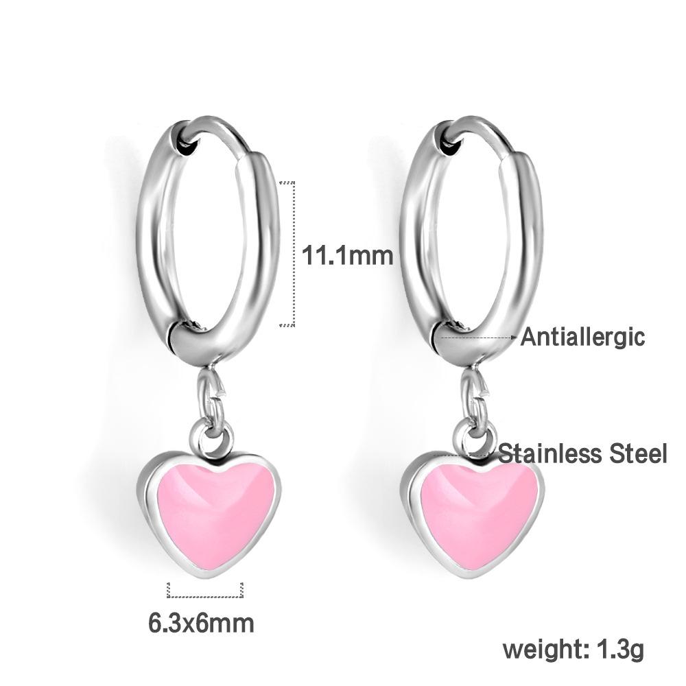 Love earrings simple personality cute girl color dripping oil heart stud earrings stainless steel earrings