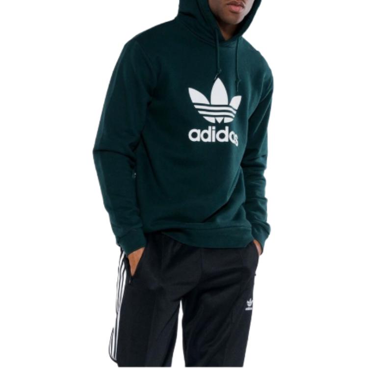 Adidas Originals Logo Hooded Long Sleeve Sweatshirt Men sweatshirt Dark-Green CW1242