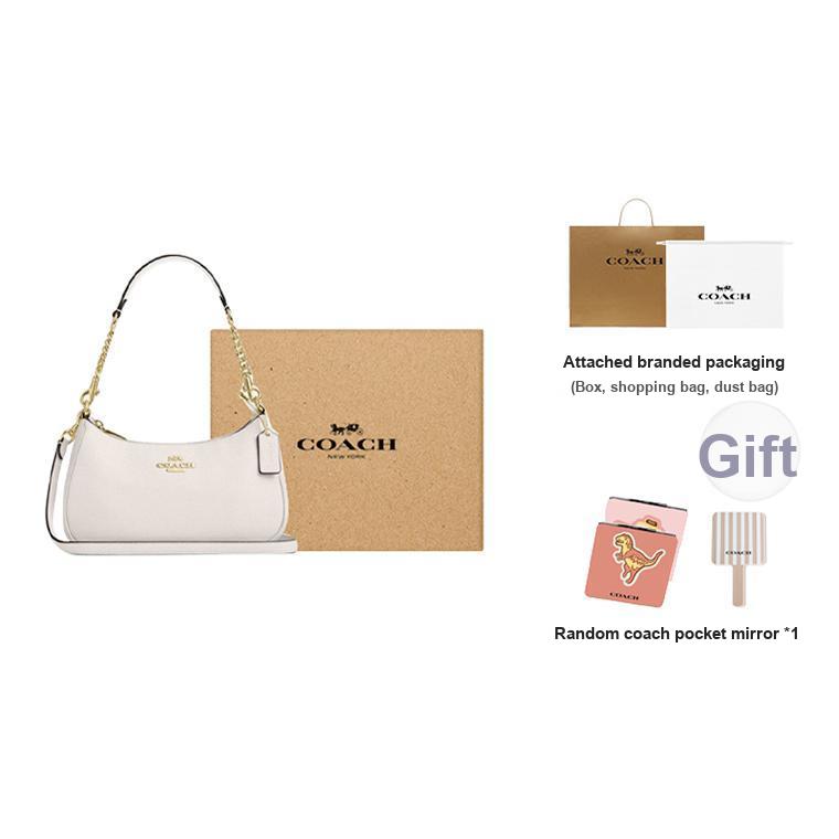 Coach Teri 25 Metal Logo Zipper Closure Pebble Grain Leather Crossbody Tote Bag Medium Women Handbags Chalk-White CV934-IMCHK