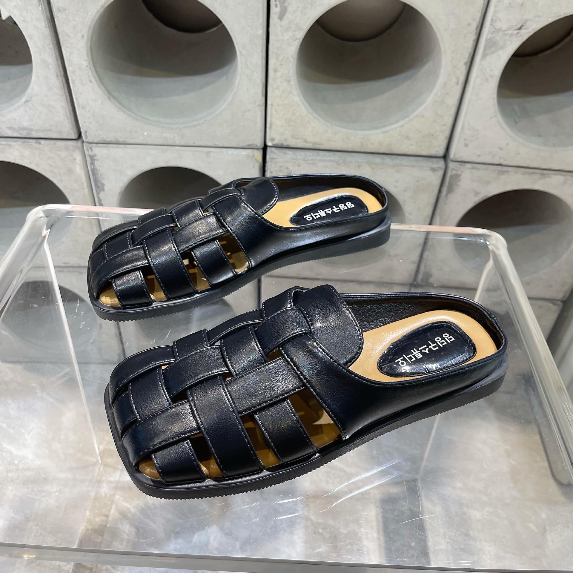 

Женские туфли-мюли из натуральной кожи с квадратным носком, модные дизайнерские тапочки с крестиком, мягкие туфли для отдыха, прогулок и сада, брендовые туфли-мюли 39 чёрный