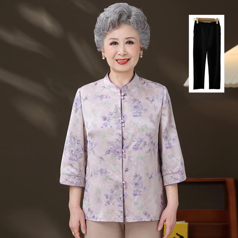 Grandma's Chinese Style Top: Elegant Spring/Summer Shirt for Elderly Women