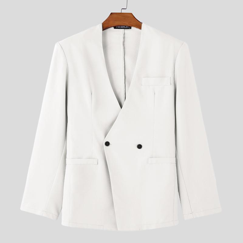 INCERUN Men Collarless Long Sleeve One Button Blazer Casual Oversized Thin Suit Coats