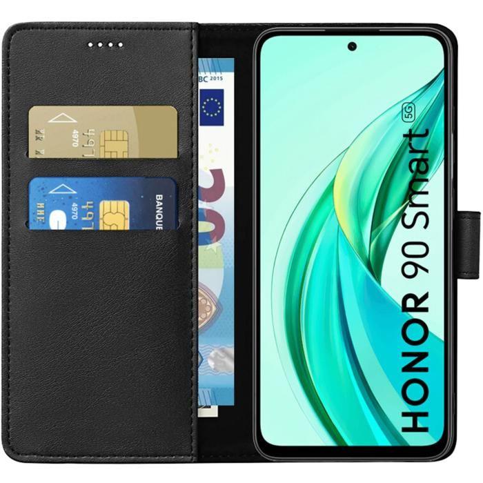 Coque - Phonillico - Honor 90 Smart 5G - Portefeuille Noir - Semi-rigide - Effet Cuir