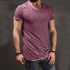 T-shirt estiva a tinta unita a maniche corte in misto cotone con design traforato, pullover da uomo