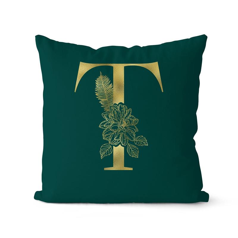 45x45cm Oro 26 Lettere Verde Federa Foglia Fiore Pianta Soggiorno Divano Ufficio Copricuscino Decorazione Casa