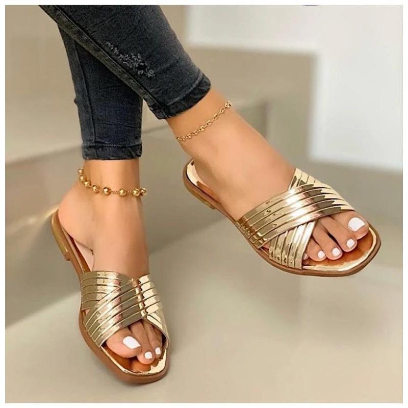 Large Size Slippers Women Wish Summer New Comfortable Outer Wear Patent Leather Casual Flat Slippers