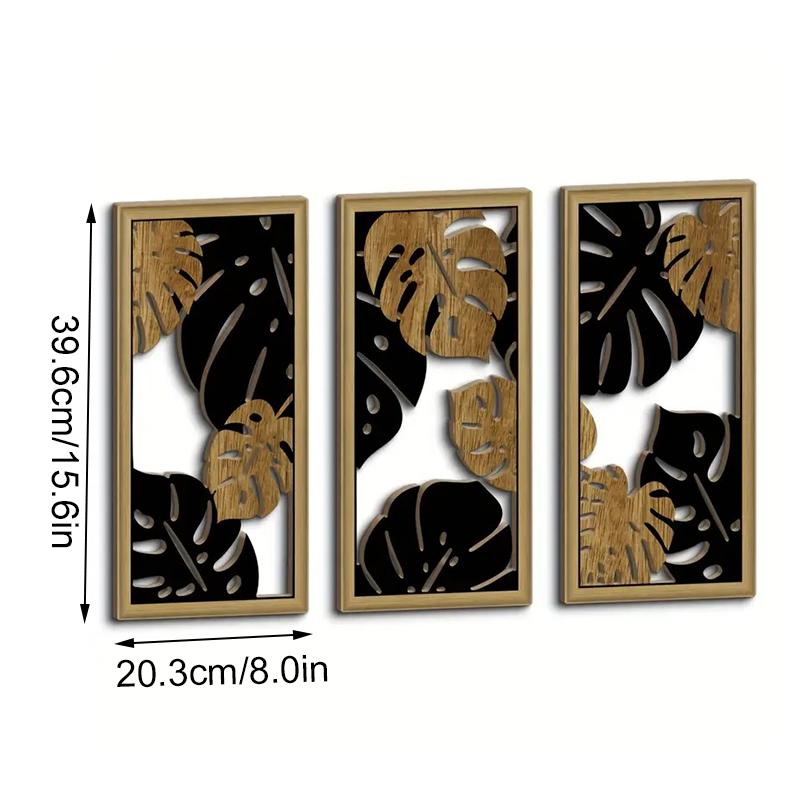 3PC/Set Hollow Leaves Boho Wooden Wall Hanging Wall Art Wall Decor Bedroom Office Studio Wood Craft Decor Home