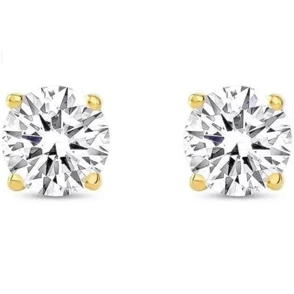Jewels Prim 1Ct Round Cut Lab Created Diamond Stud Earrings Solid Real14K Yellow Gold Push Basket Earrings Jewellry For Women's Wear