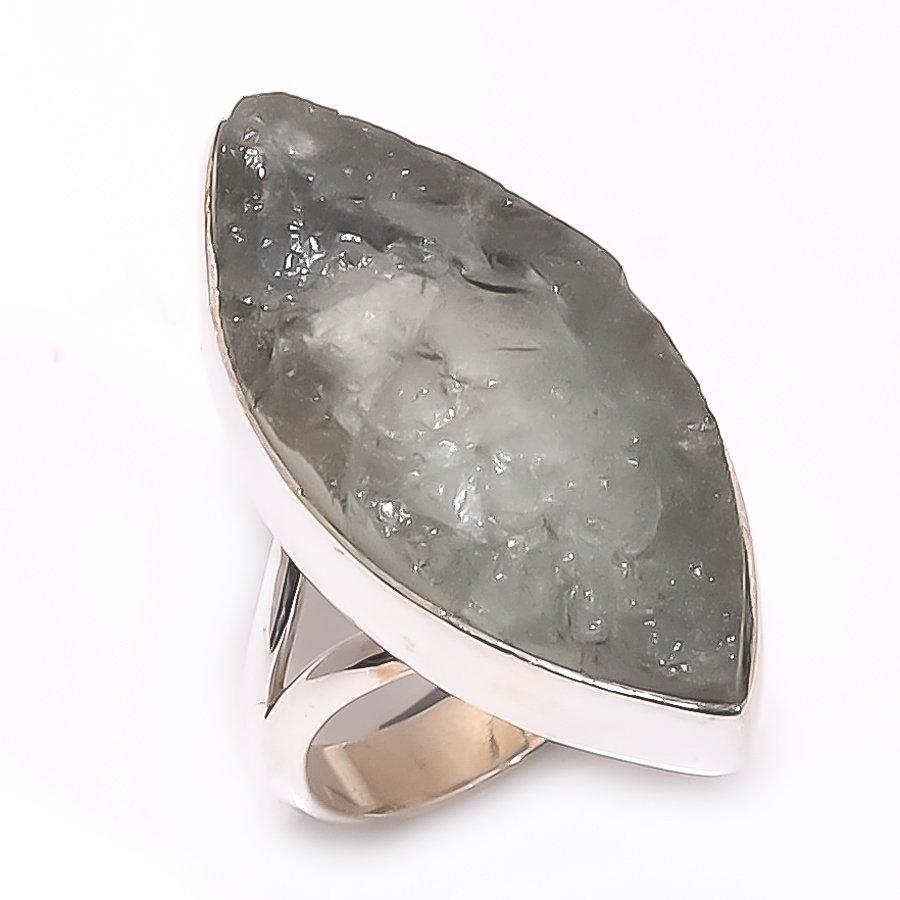 Natural Aquamarine Rough Gemstone 925 Solid Sterling Silver Gift Ring S.6 C9V45