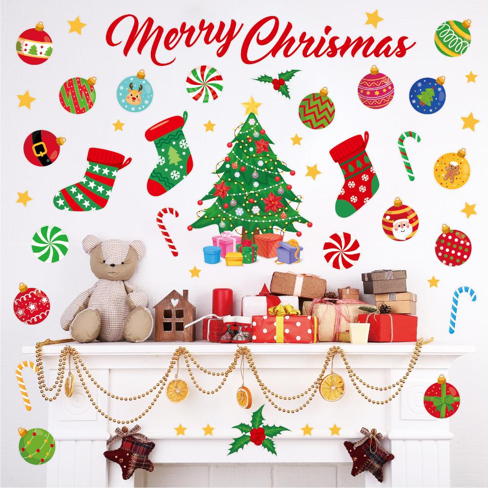 Christmas Wall Stickers Xmas Tree Candy Snowflake Pattern Self-adhesive PVC Sticker New Year Party Wall Window Decoration Decals