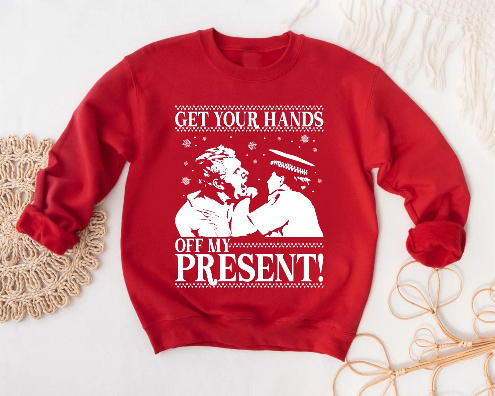Democracy Manifest Christmas Jumper, Funny Get Your Hands Off My Present Top M